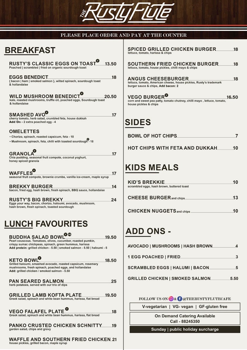 The Rusty Flute Menu 1