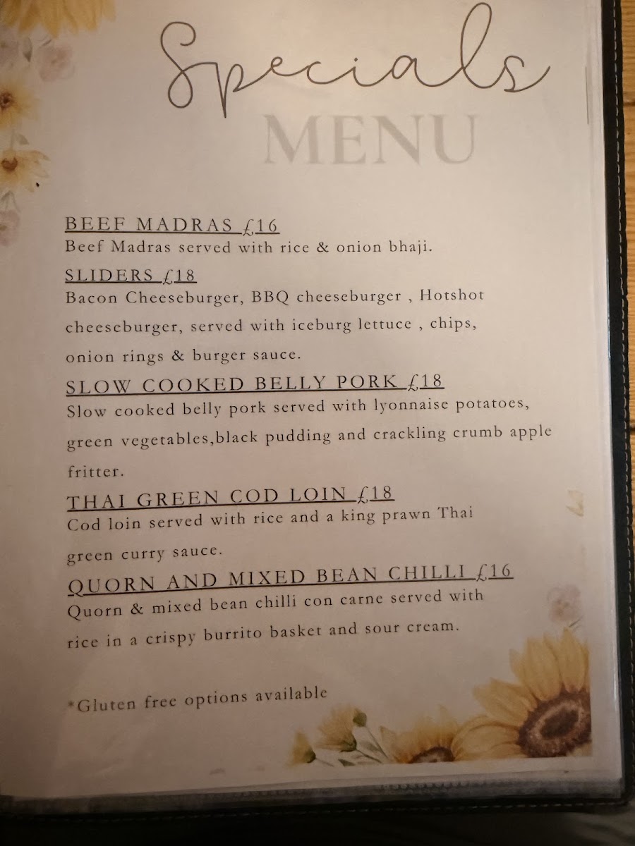 The Bay Horse Middridge Menu 1