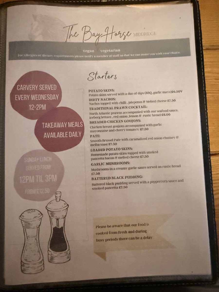 The Bay Horse Middridge Menu 9