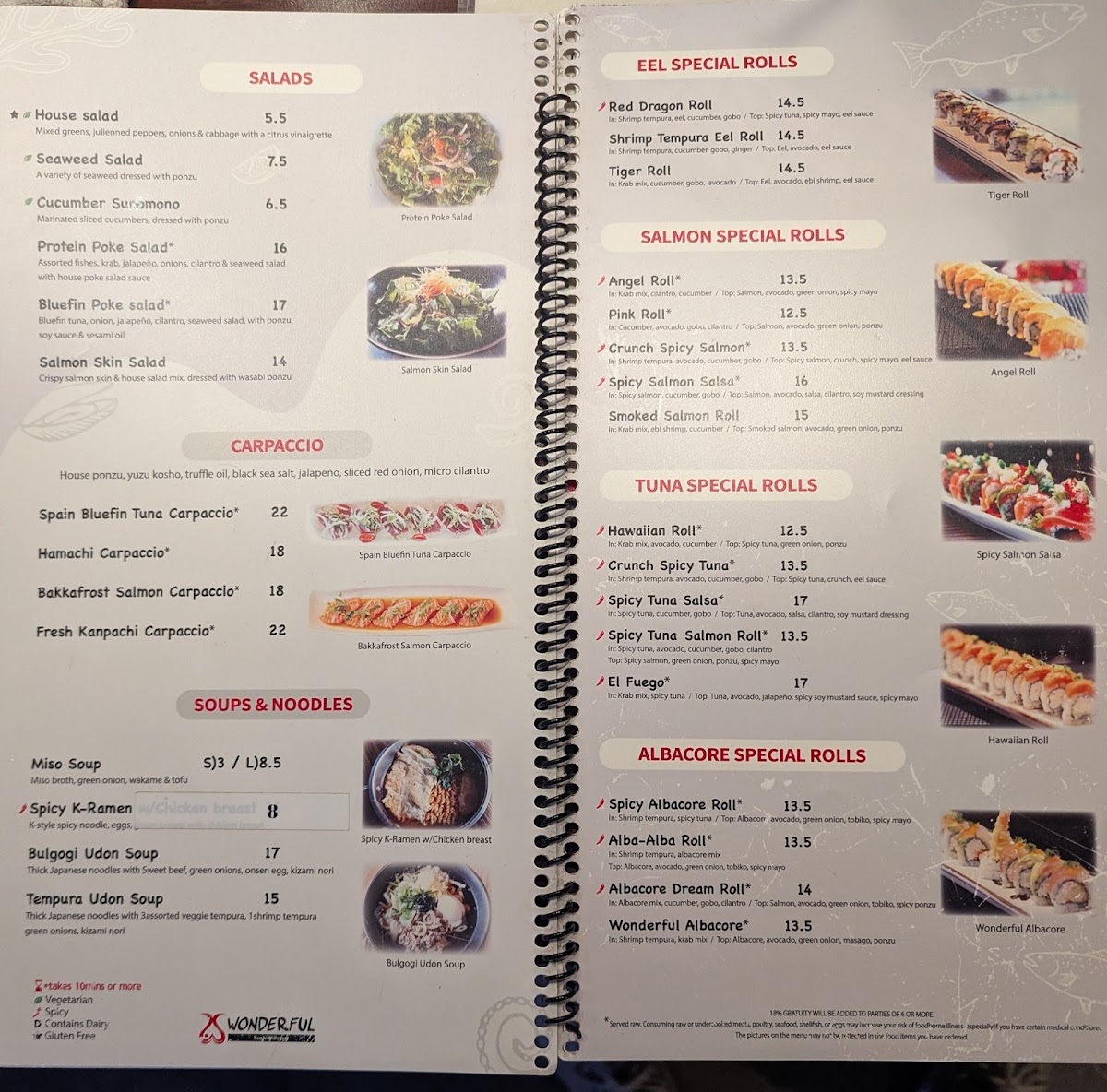 Wonderful Sushi Hillcrest Menu 1