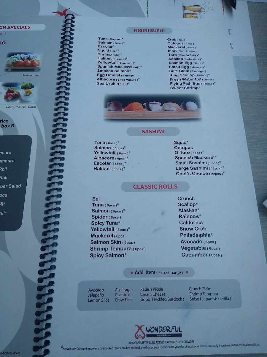 Wonderful Sushi Hillcrest Menu 8