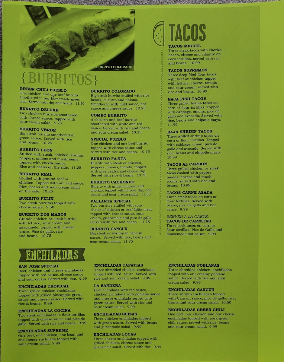 La Cocina Mexican Restaurant Menu 1