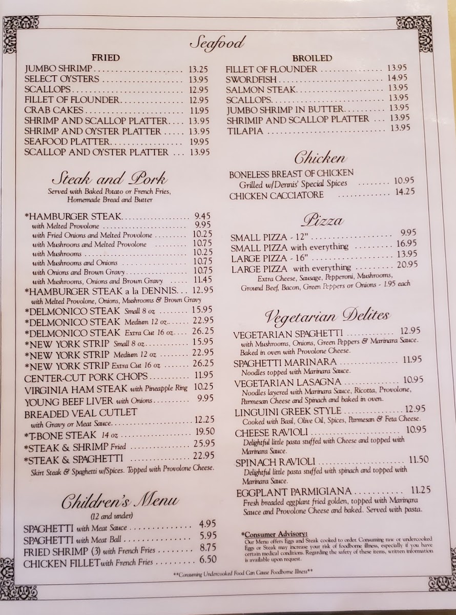 Dennis Spaghetti & Steak House Menu 2