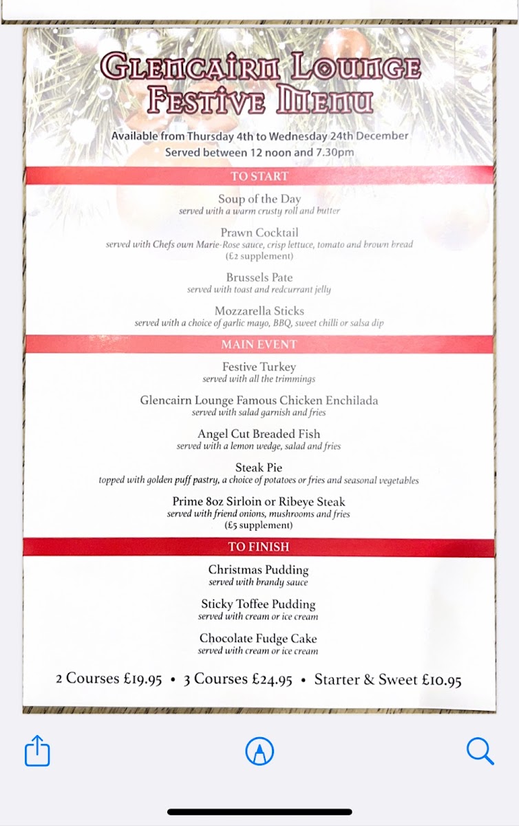 The Glencairn Lounge Menu 1