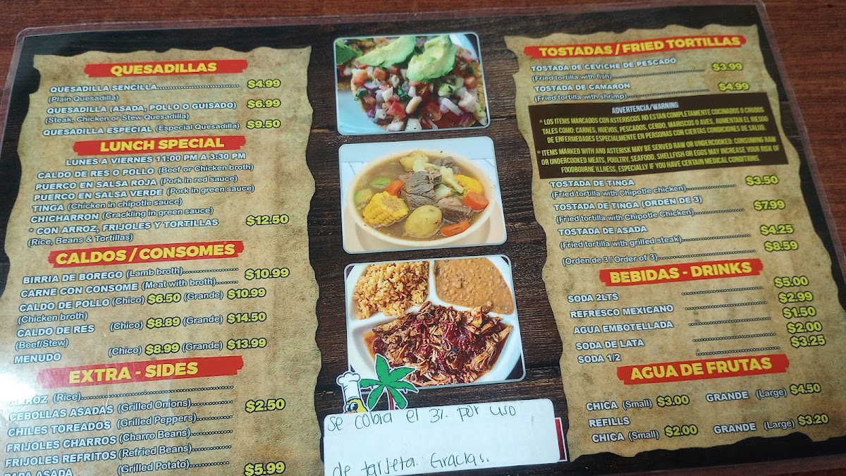 El Auténtico Sinaloense Menu 2