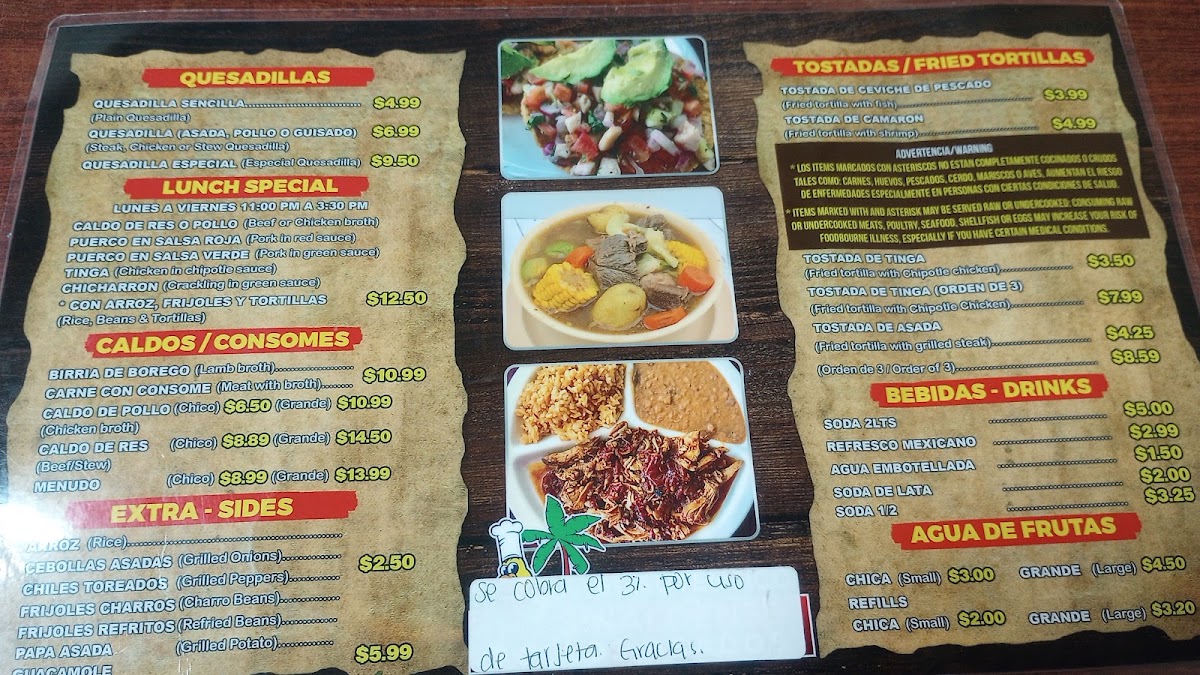 El Auténtico Sinaloense Menu 3