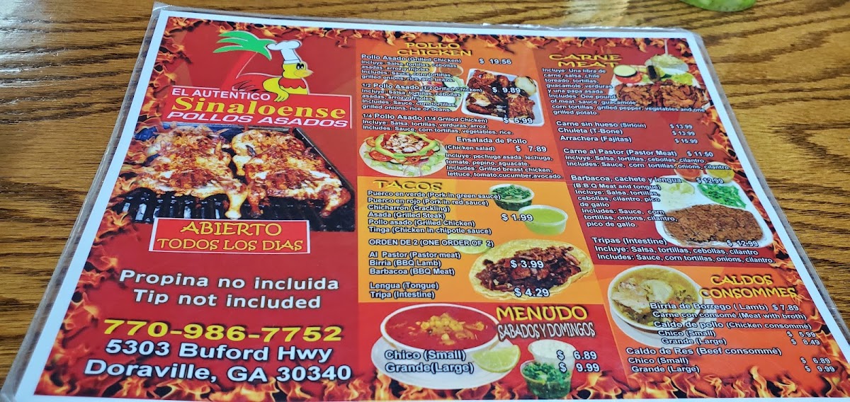 El Auténtico Sinaloense Menu 5