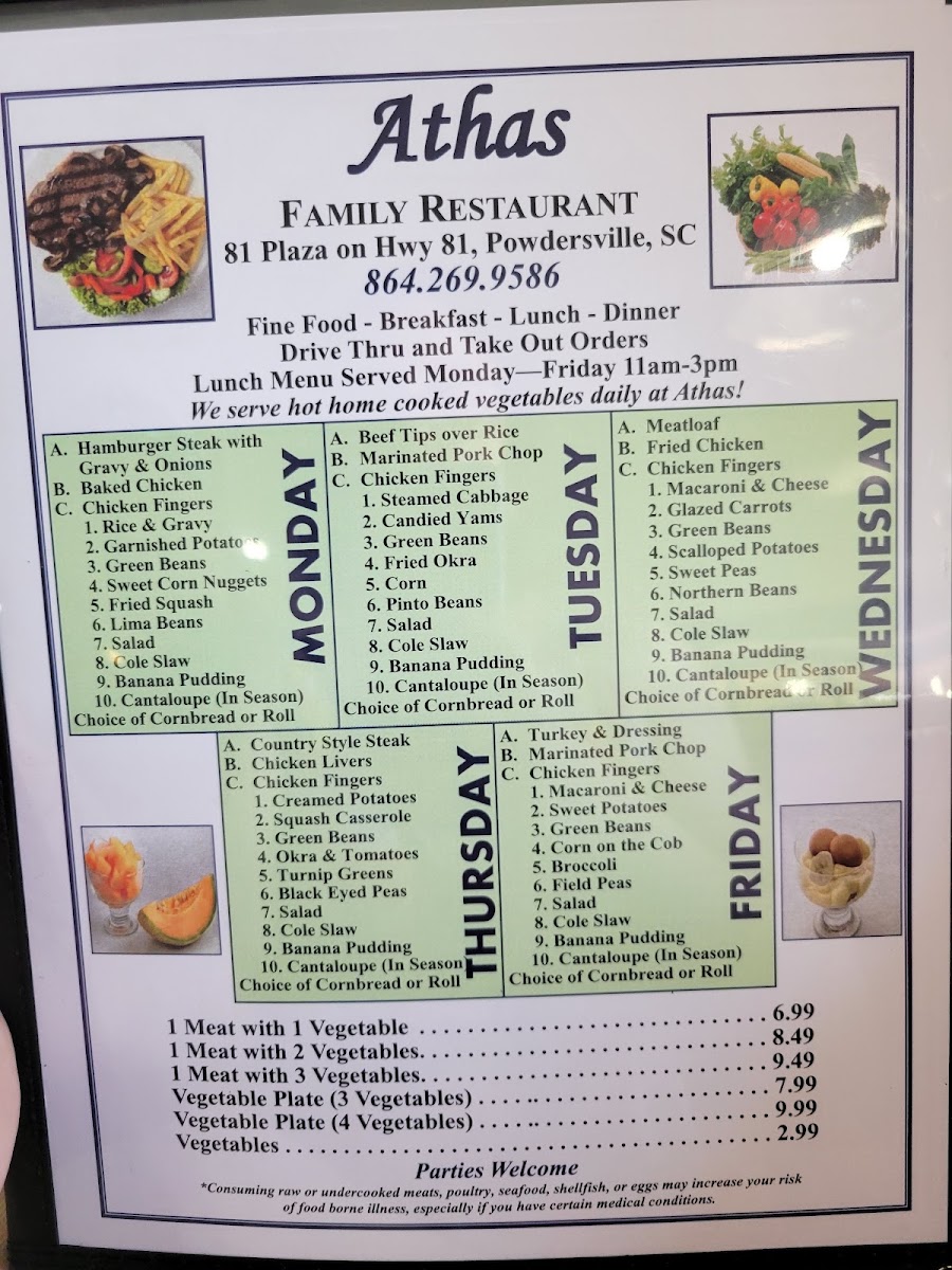 Athas Family Restaurant Menu 2