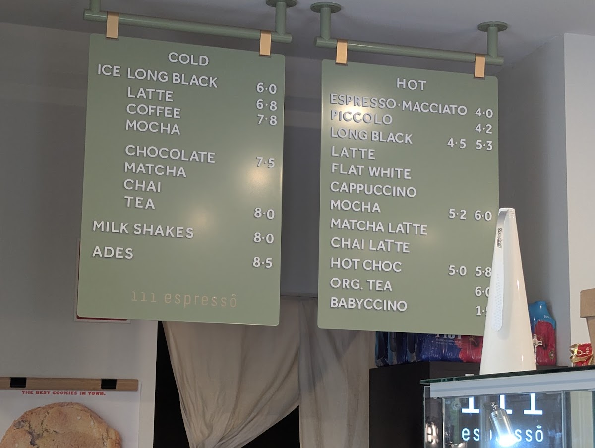 111 espresso Menu 1