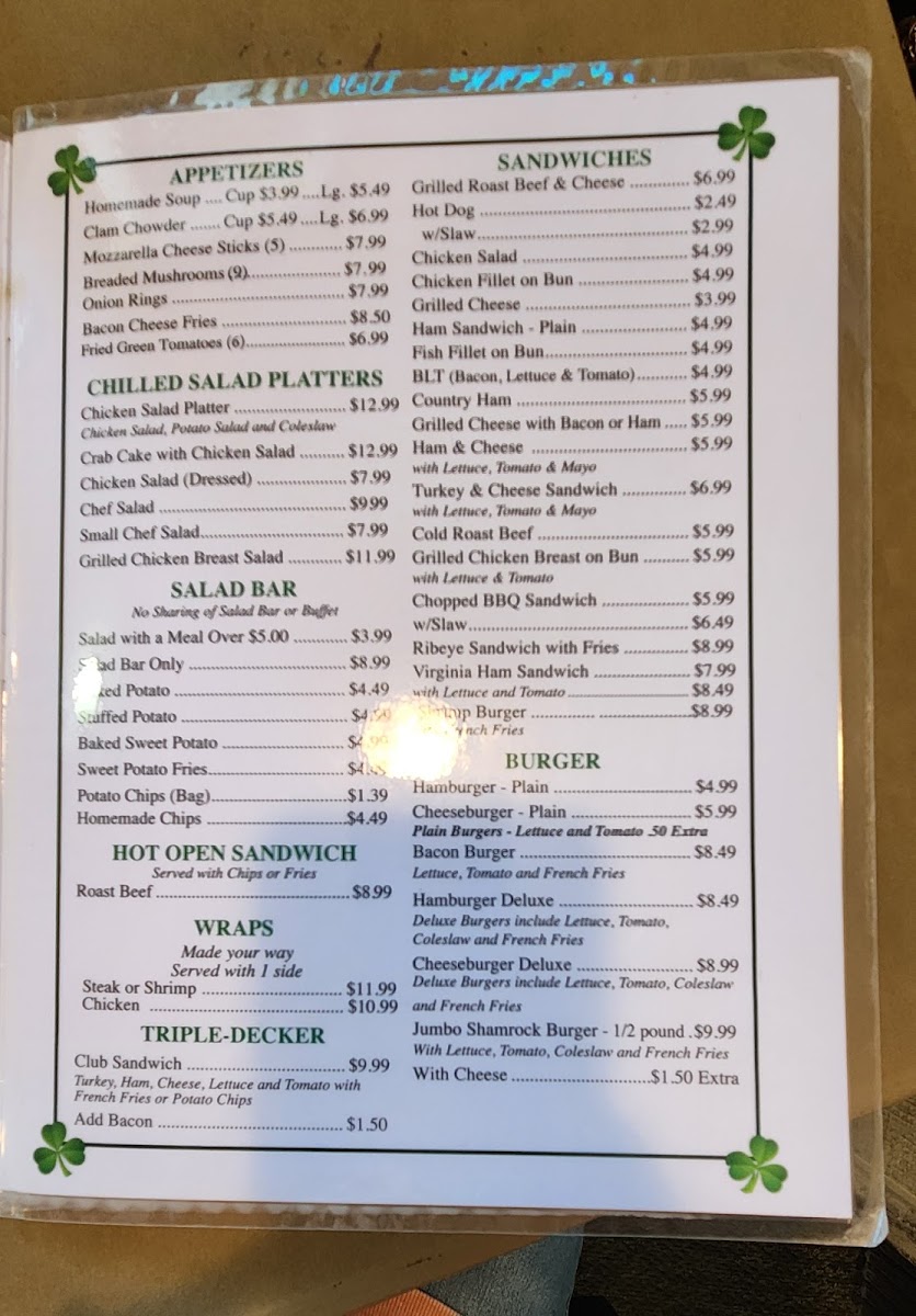 Shamrock Restaurant Menu 2