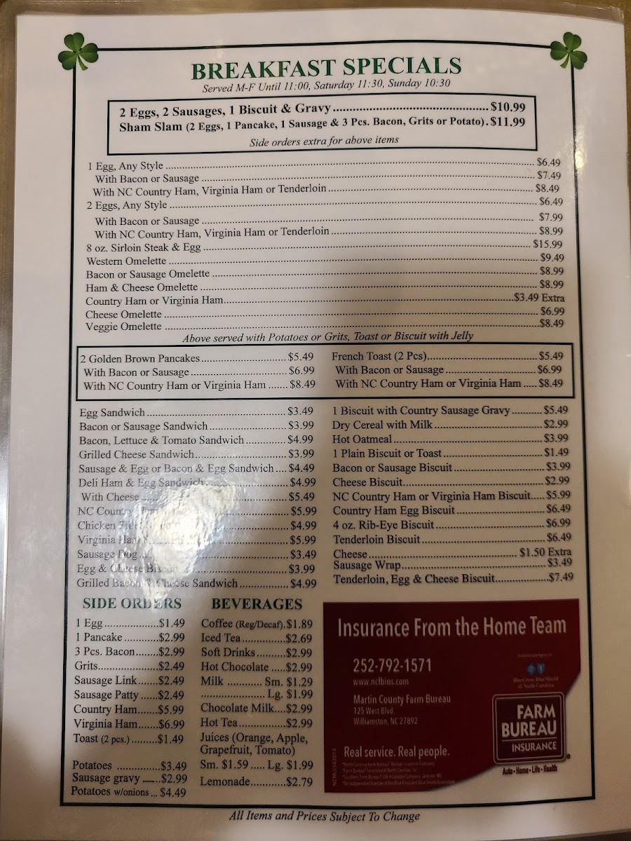 Shamrock Restaurant Menu 3