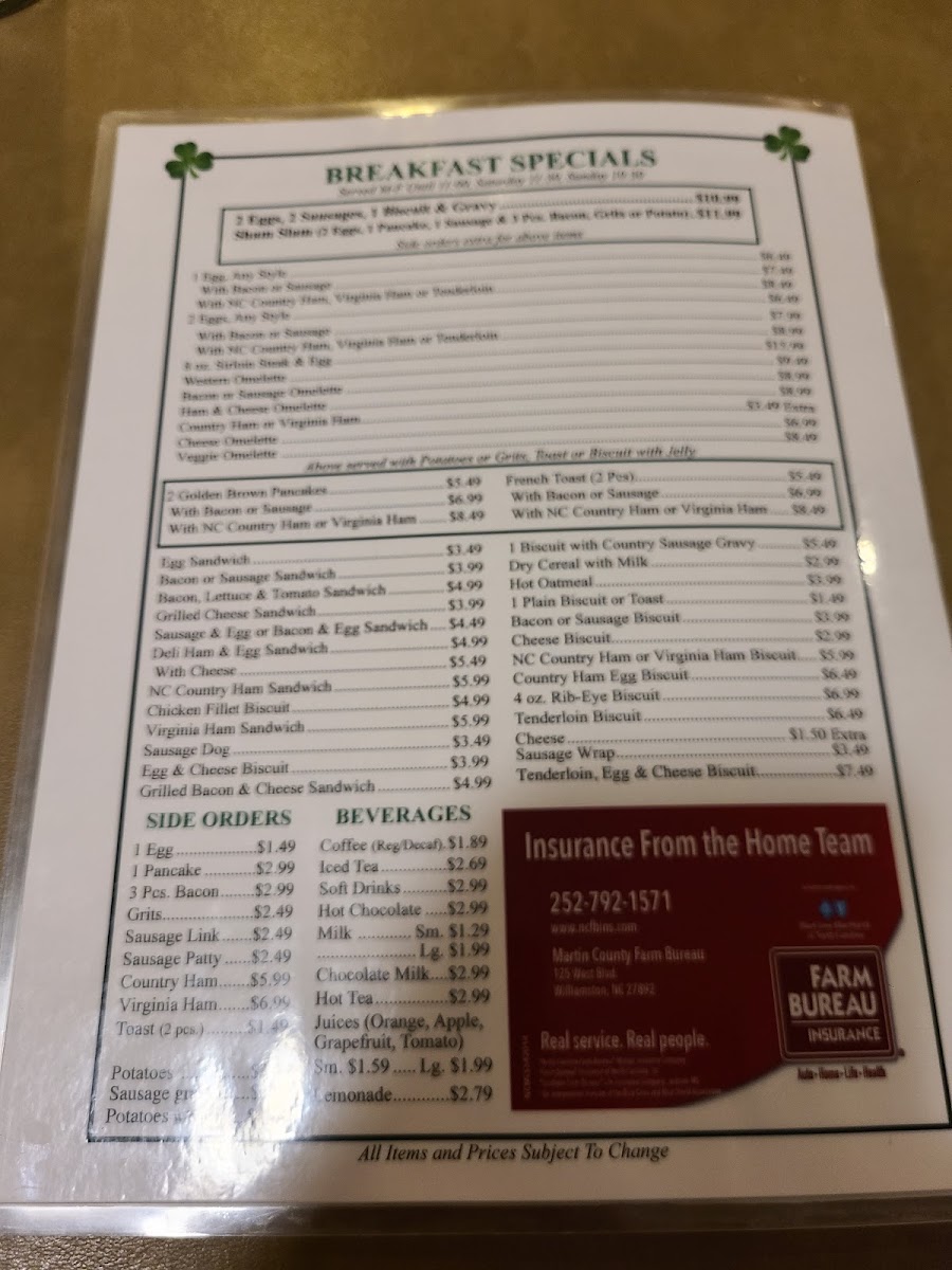 Shamrock Restaurant Menu 5