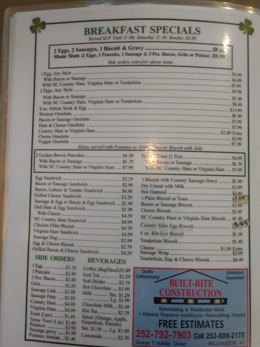 Shamrock Restaurant Menu 7