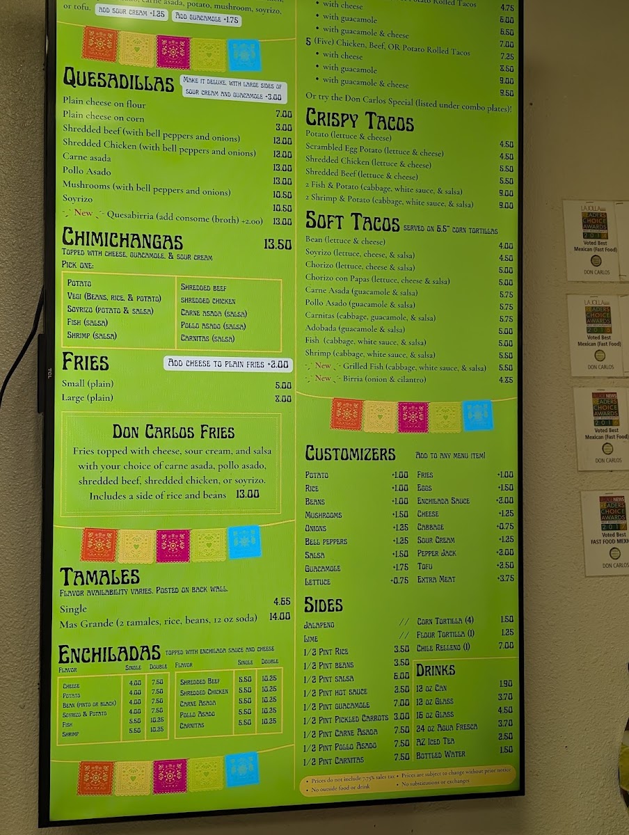 Don Carlos Taco Shop Menu 2