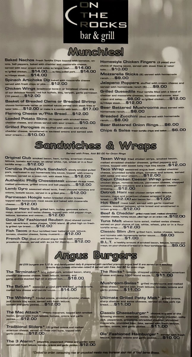 On the Rocks Bar & Grill Menu 3