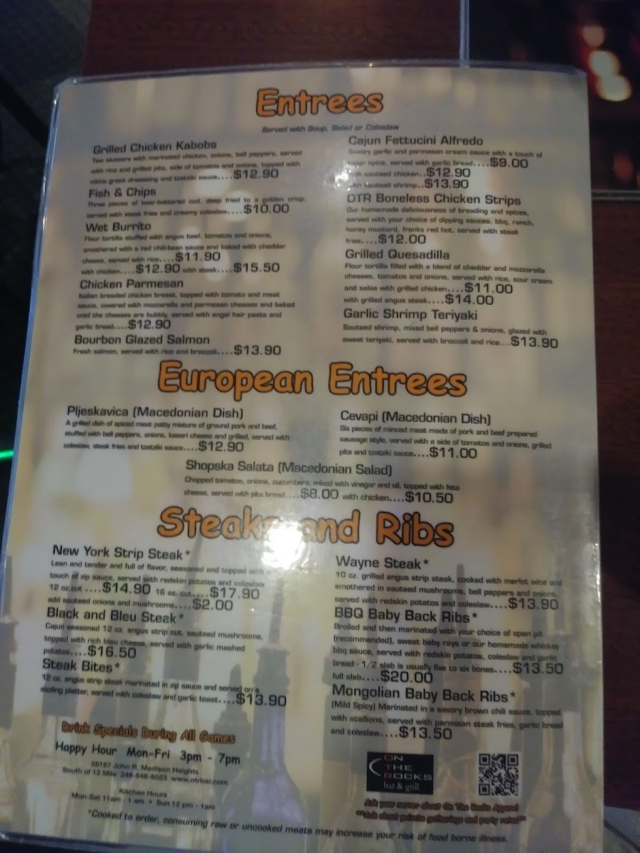 On the Rocks Bar & Grill Menu 9