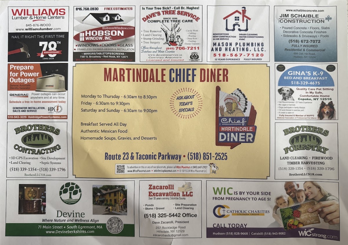 Martindale Chief Diner Menu 1