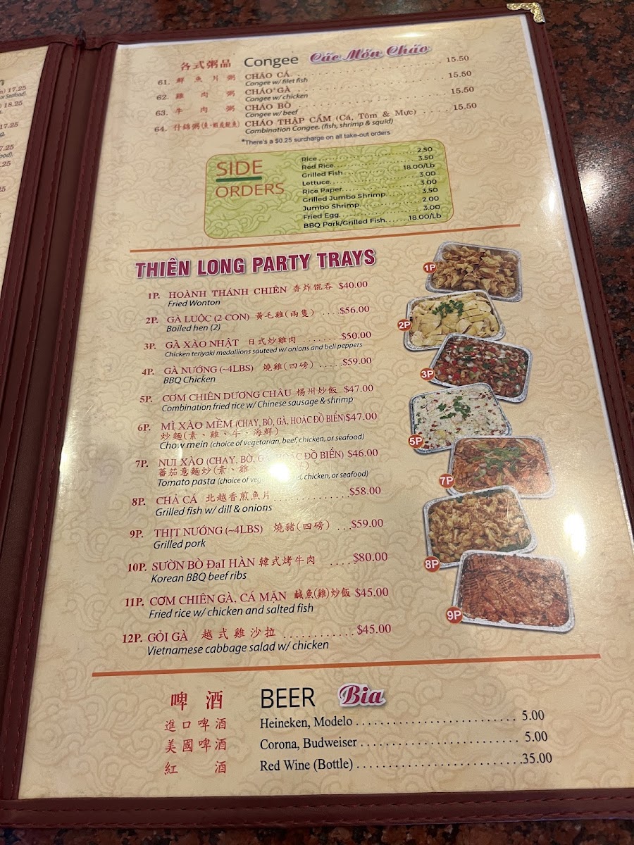 Thiên Long Restaurant Menu 8