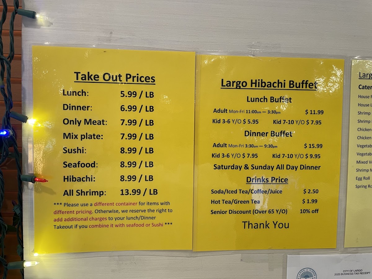Largo Hibachi Buffet Menu 3