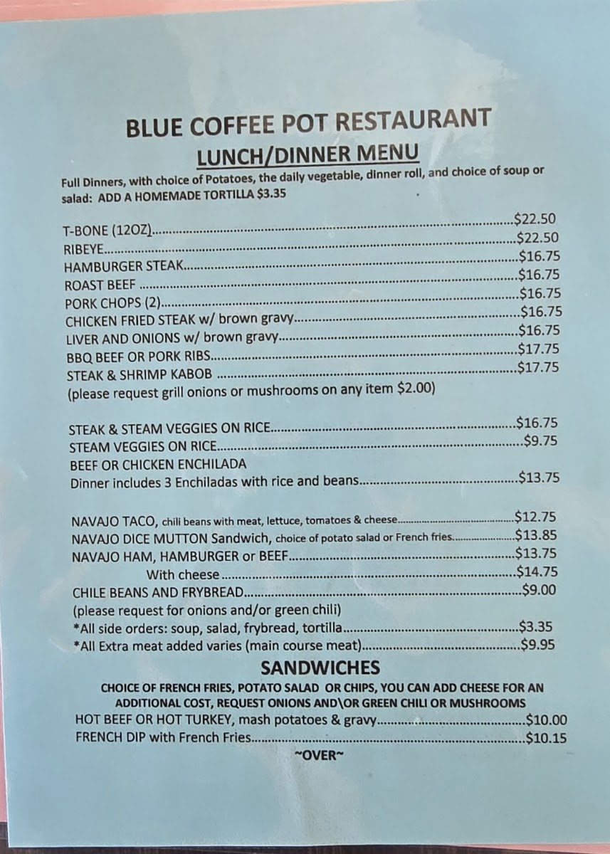 Blue Coffee Pot Restaurant Menu 1