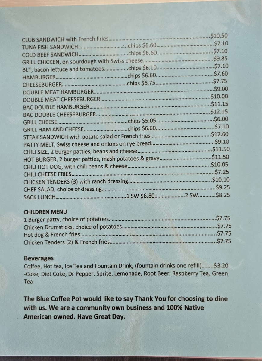 Blue Coffee Pot Restaurant Menu 2