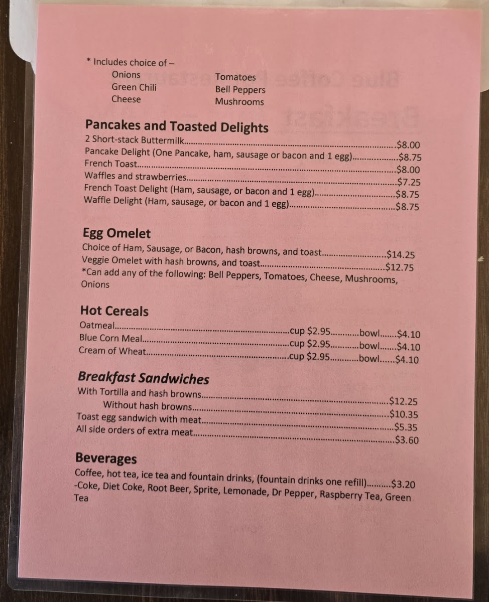 Blue Coffee Pot Restaurant Menu 3
