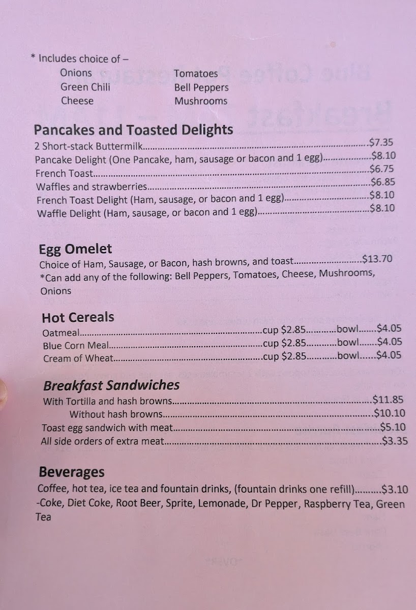 Blue Coffee Pot Restaurant Menu 4