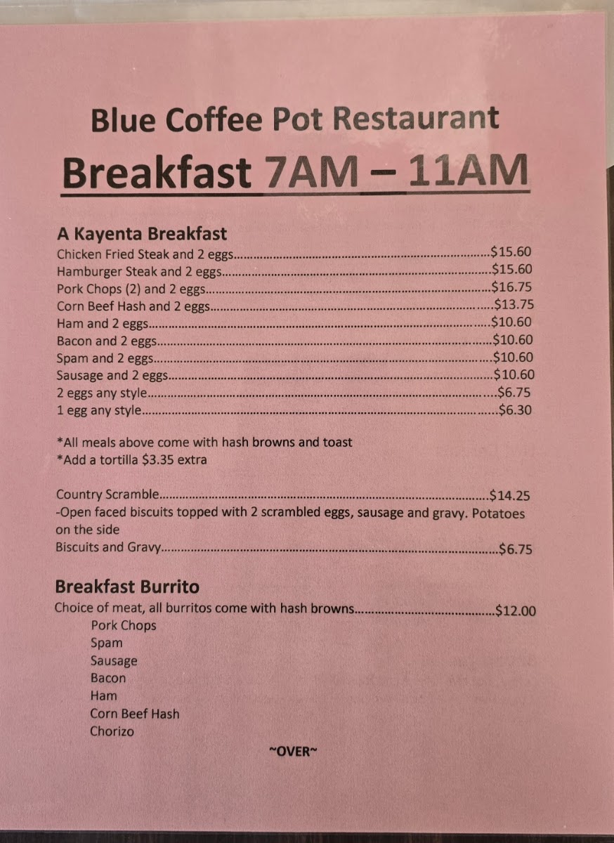 Blue Coffee Pot Restaurant Menu 5