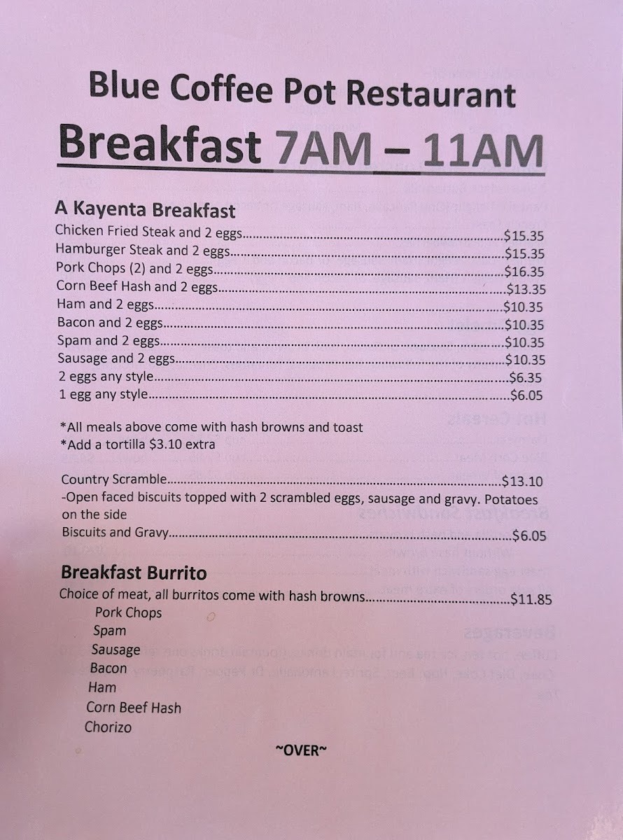 Blue Coffee Pot Restaurant Menu 6