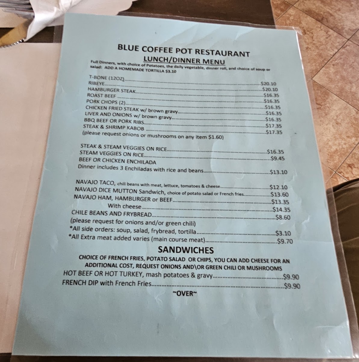 Blue Coffee Pot Restaurant Menu 7