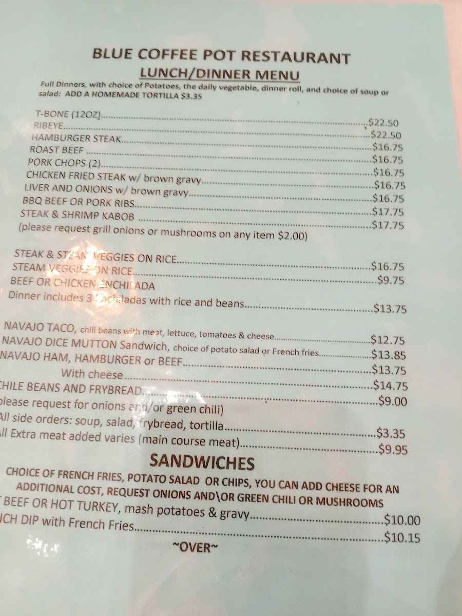 Blue Coffee Pot Restaurant Menu 8