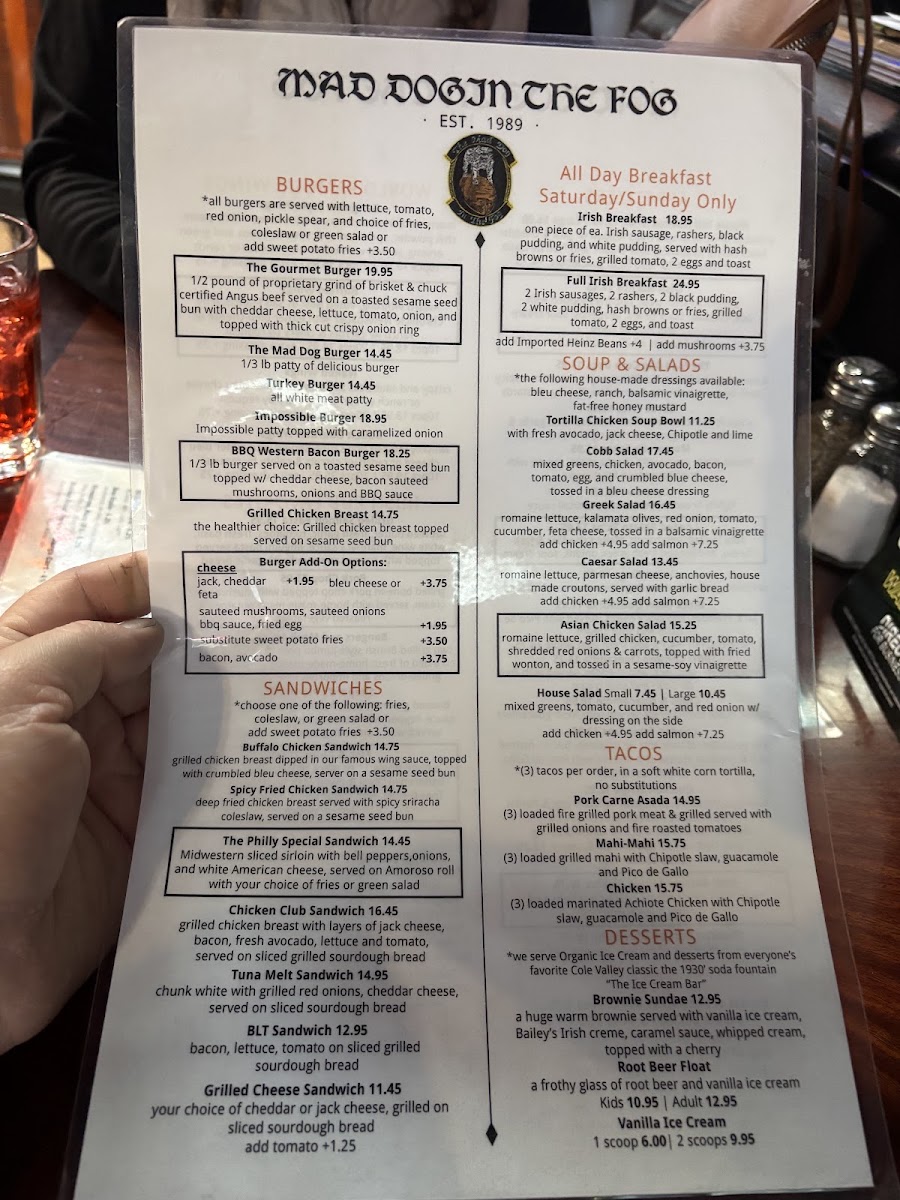 Mad Dog in the Fog Menu 1