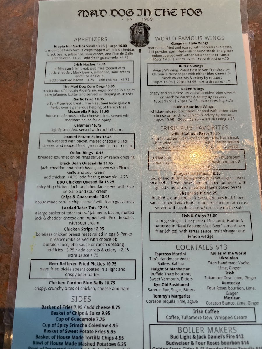 Mad Dog in the Fog Menu 10