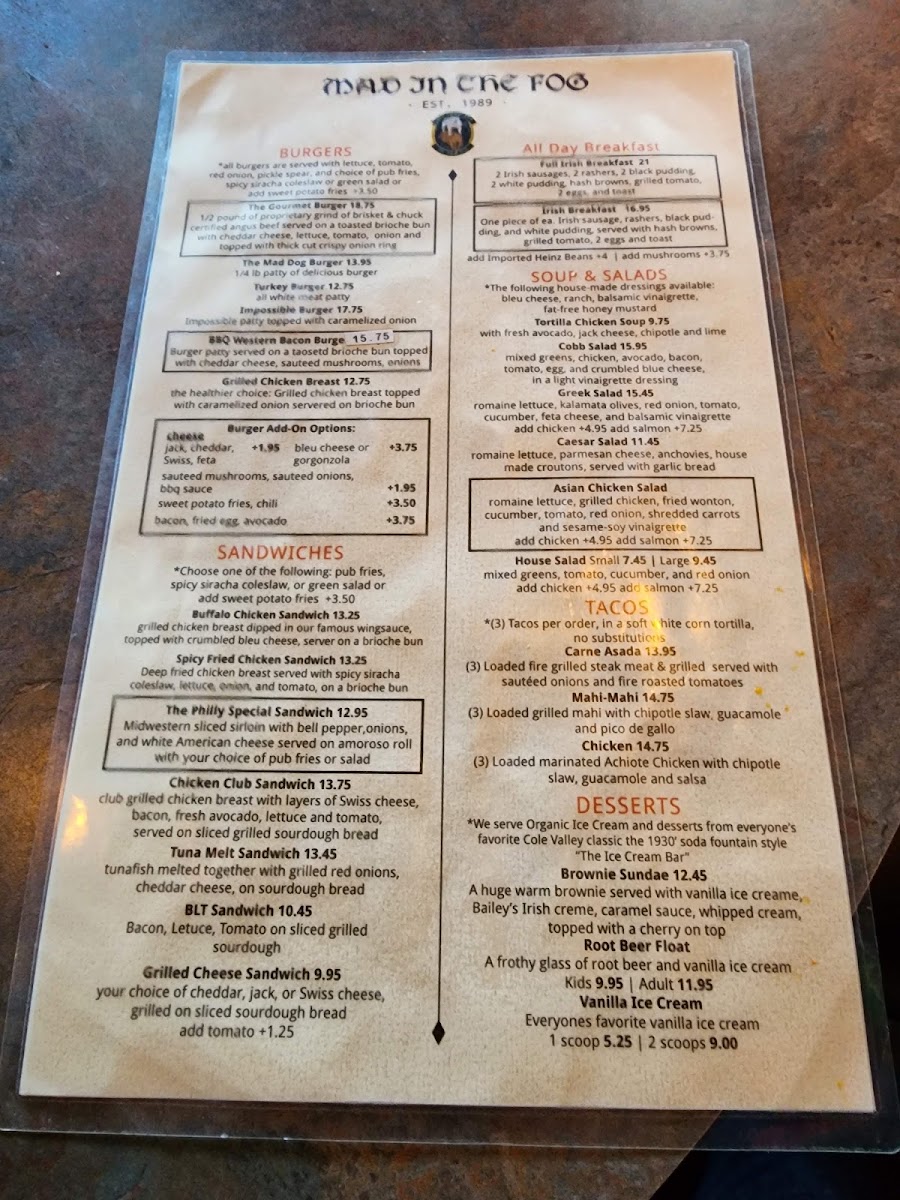 Mad Dog in the Fog Menu 7
