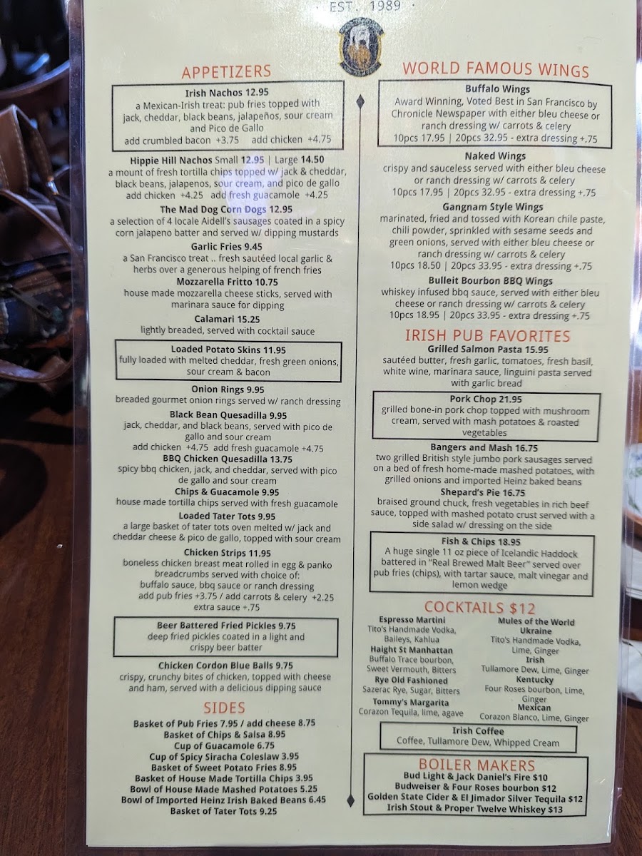 Mad Dog in the Fog Menu 8