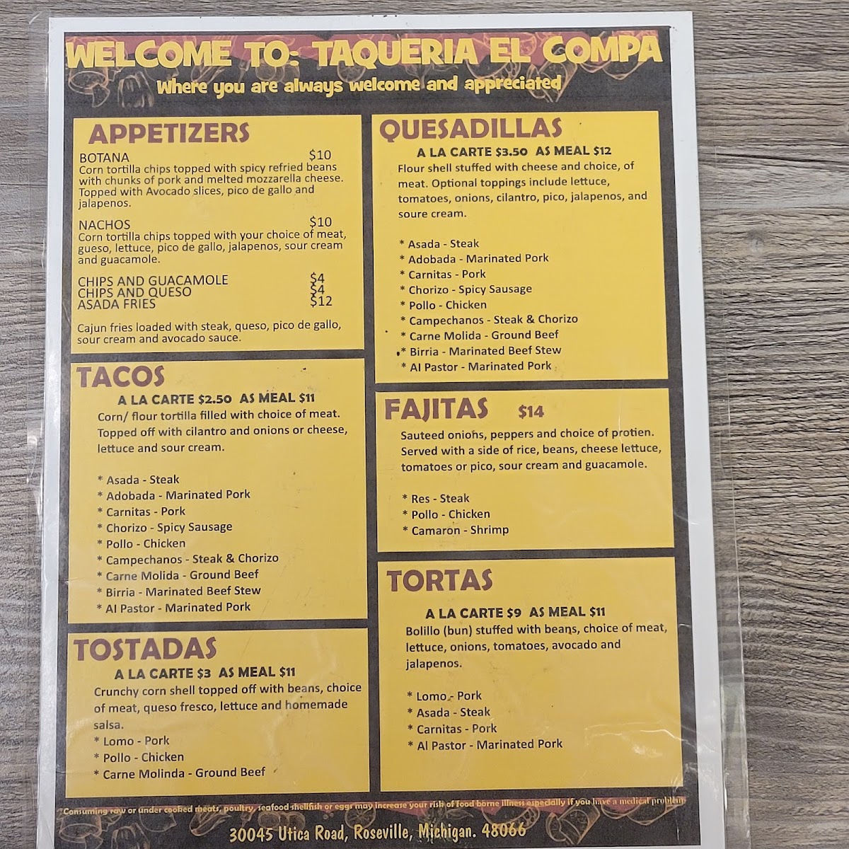 Taqueria El Compa Menu 10