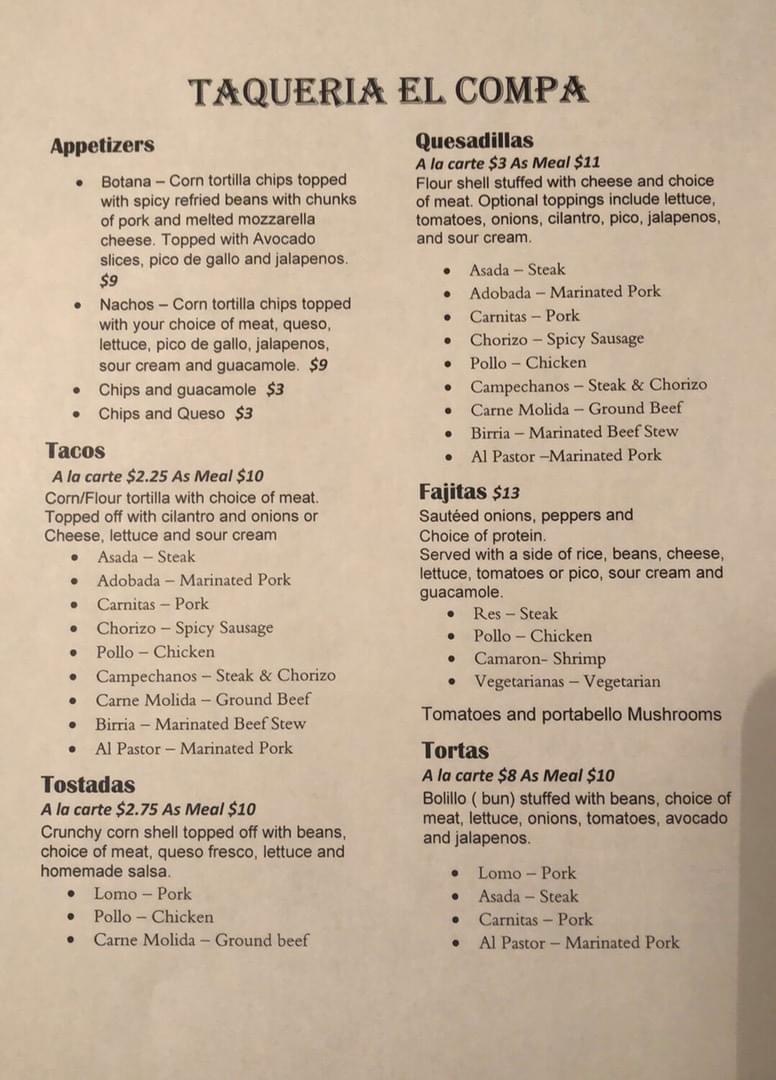 Taqueria El Compa Menu 6