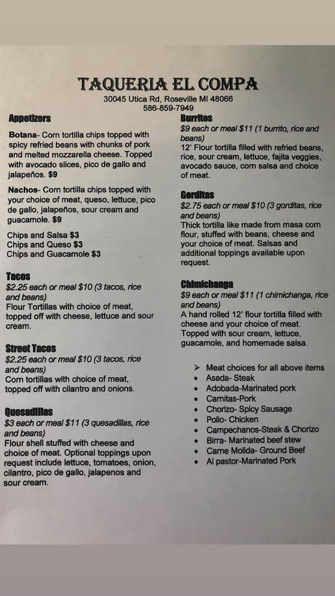 Taqueria El Compa Menu 8