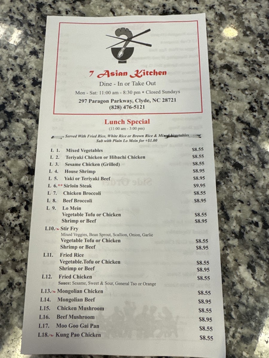 7 Asian Kitchen | Japanese • Chinese • Thai Menu 2