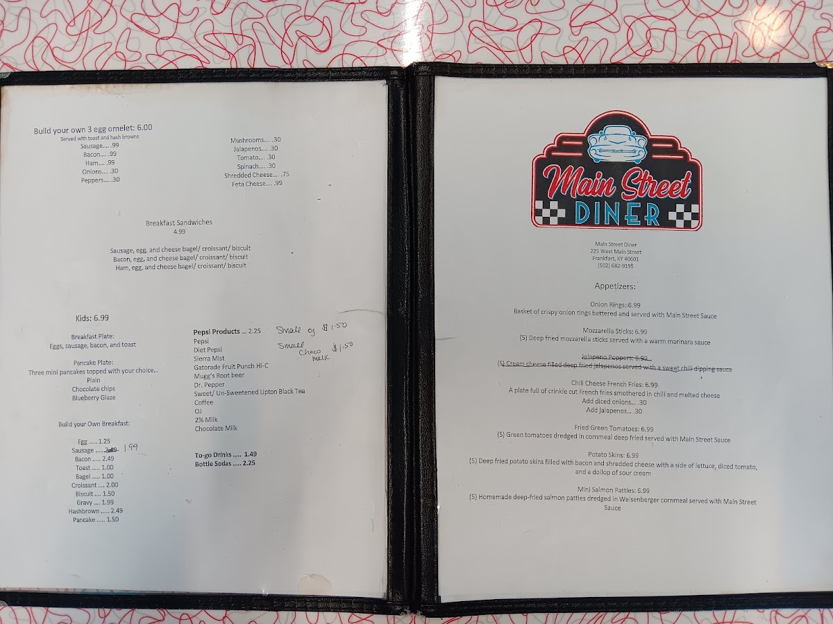 Main Street Diner Menu 1