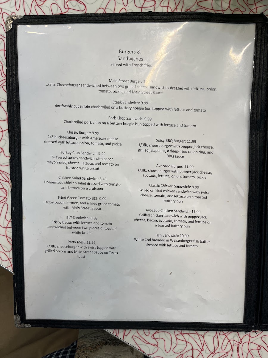 Main Street Diner Menu 2