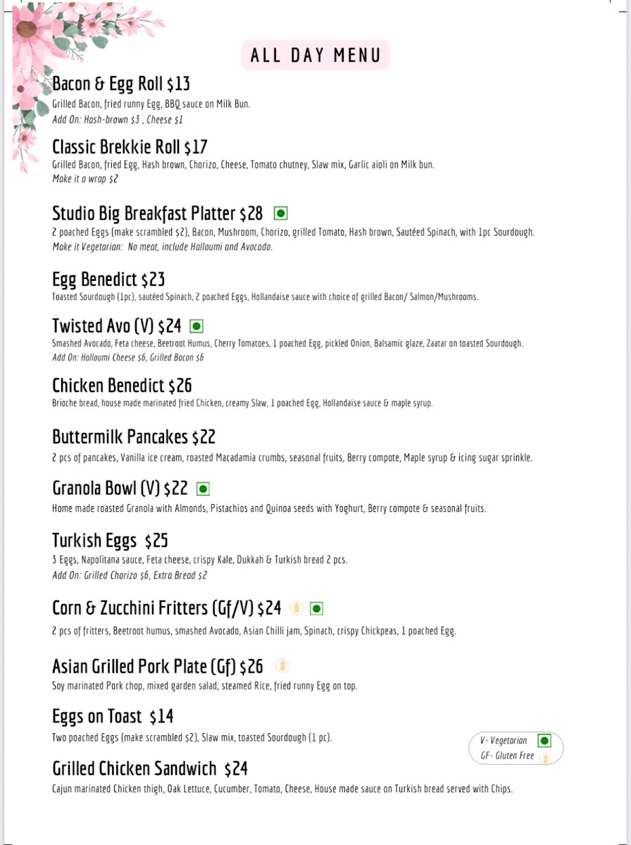 The Coffee Studio Rouse Hill Menu 1