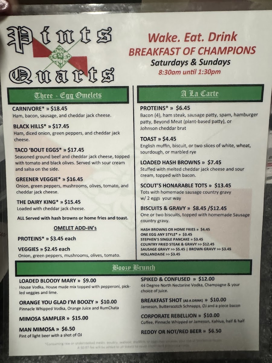 Pints & Quarts - Lacey Menu 2