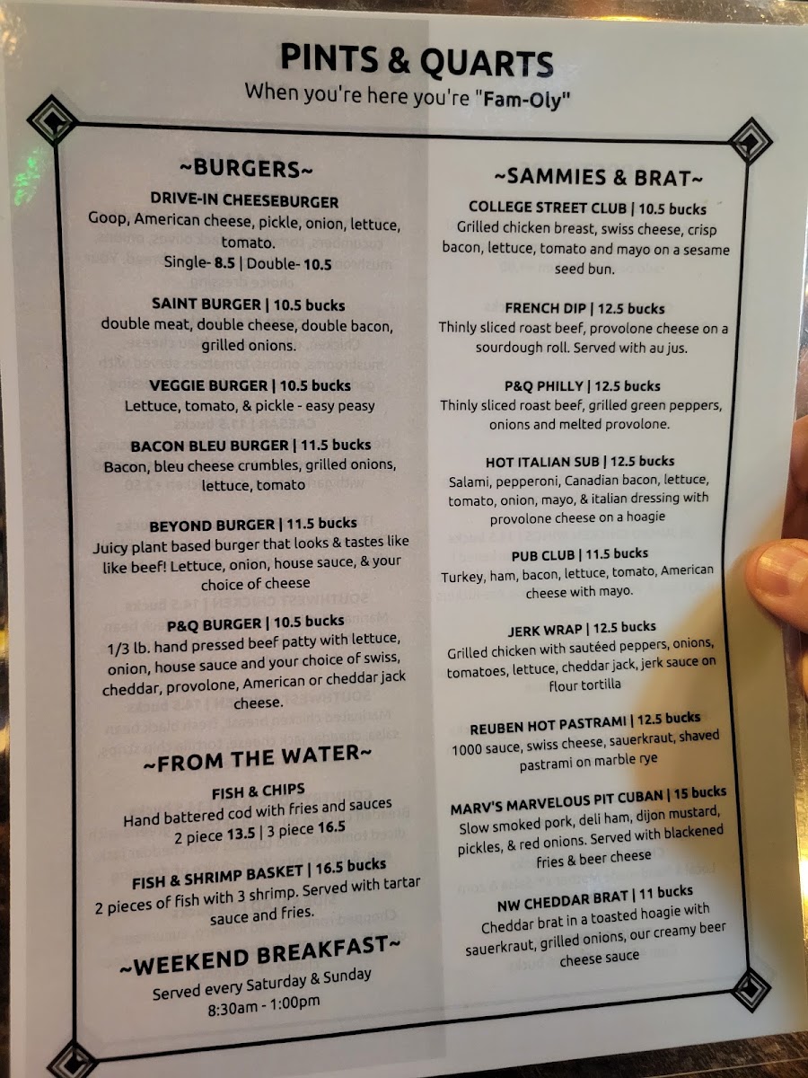 Pints & Quarts - Lacey Menu 9