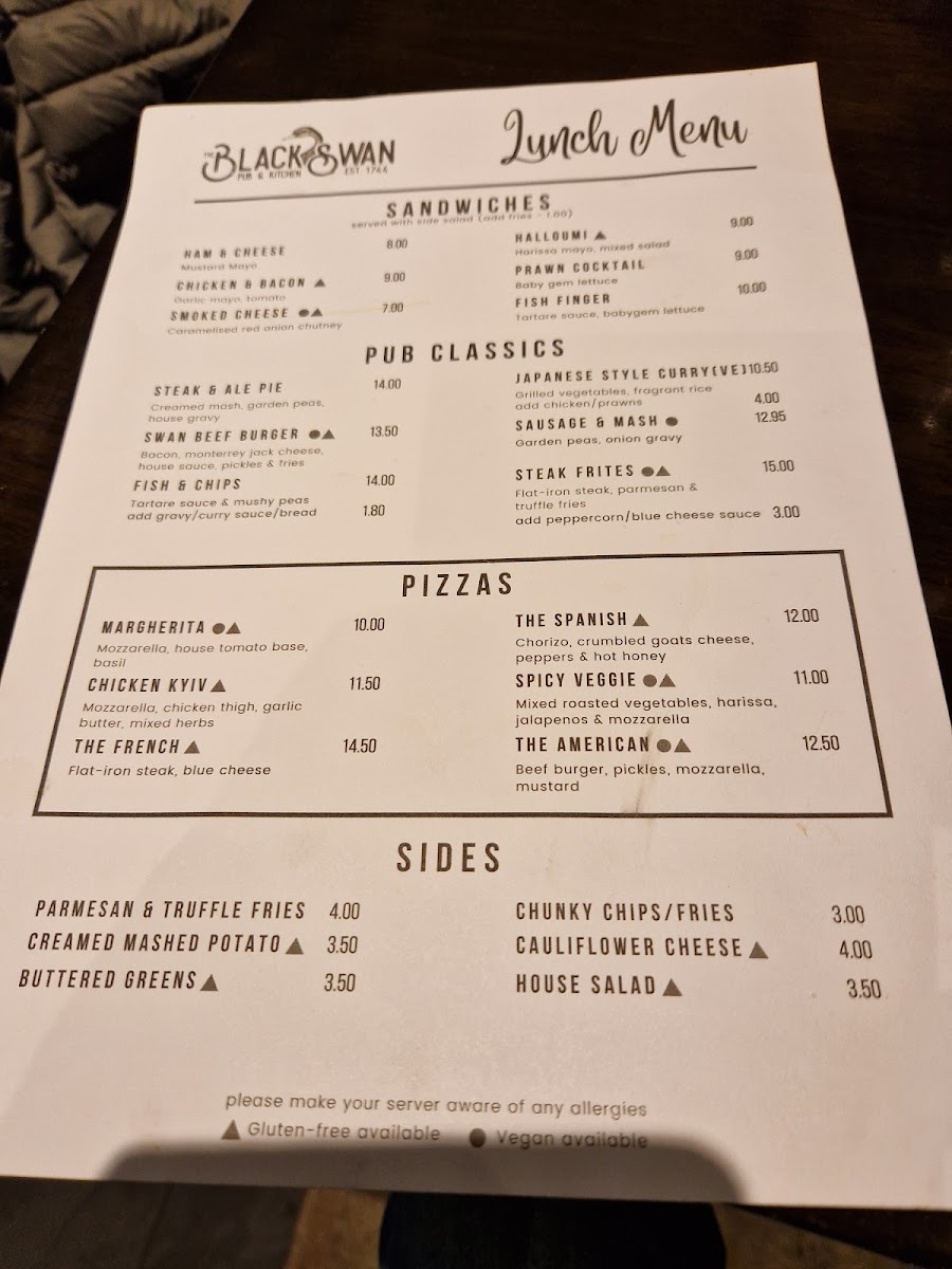 Black Swan Alnwick Menu 2