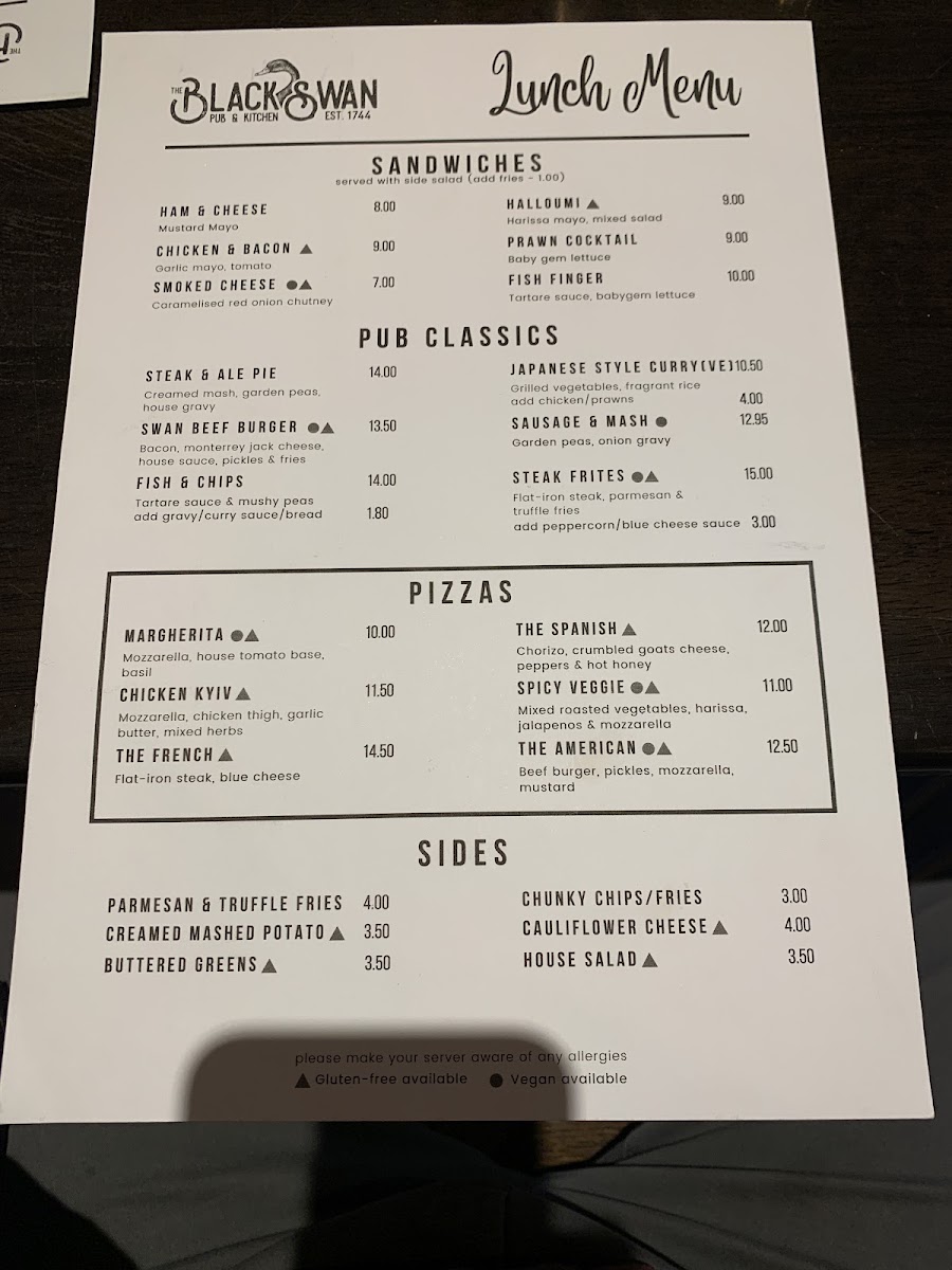 Black Swan Alnwick Menu 3