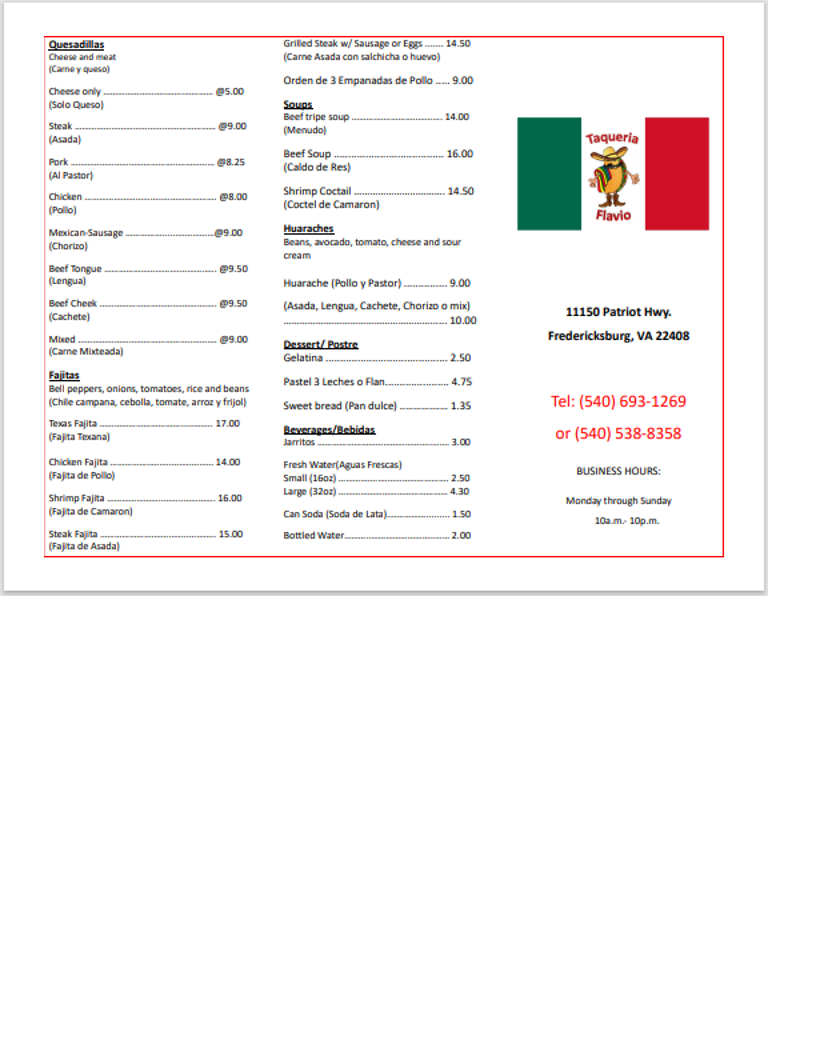 Taqueria Flavio Menu 1
