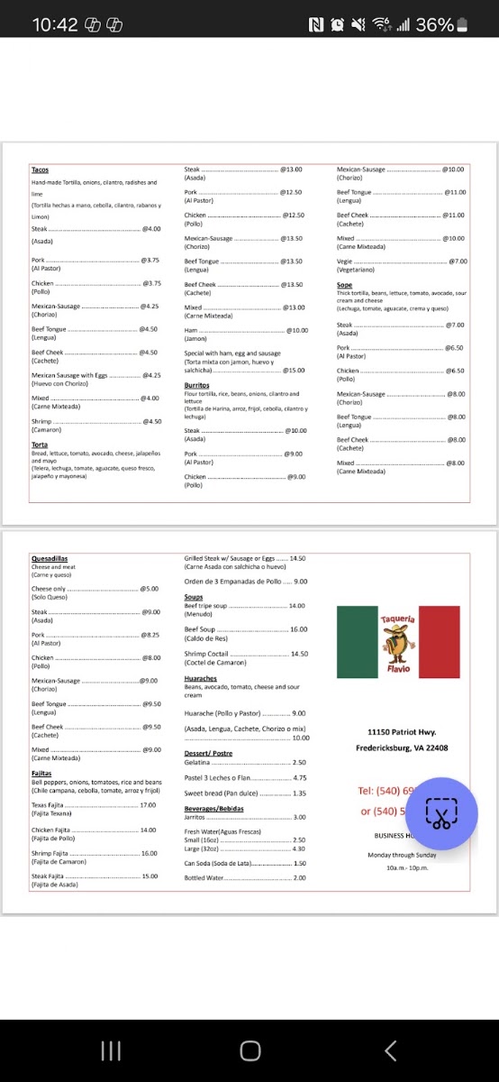 Taqueria Flavio Menu 2