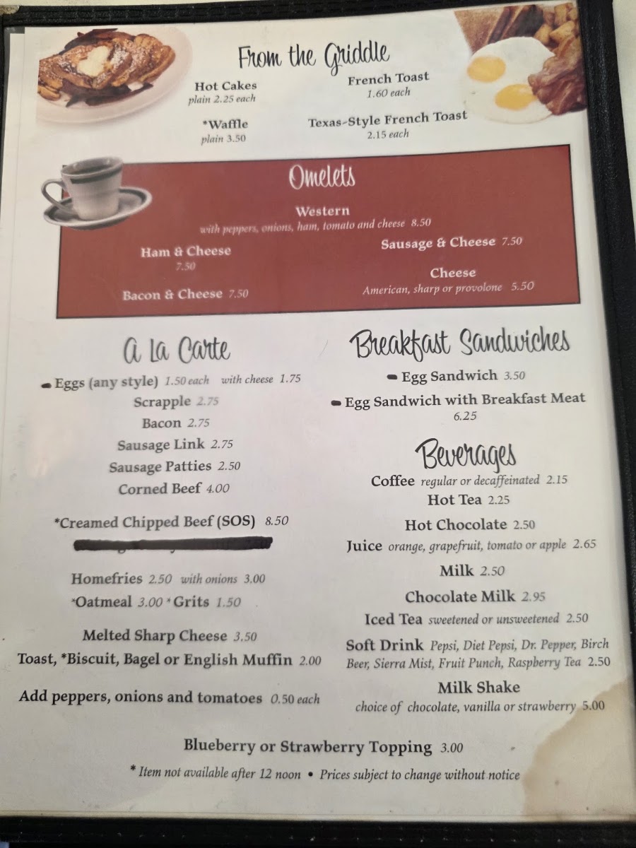 Exmore Diner Menu 1