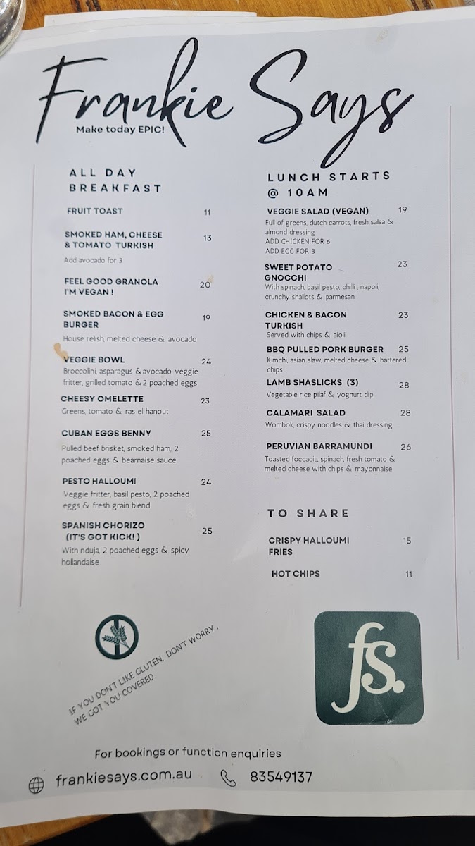 Frankie Says Menu 9